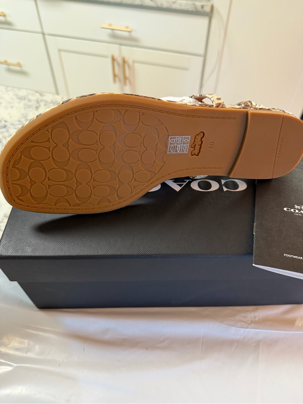 Coach Beige Brown Snake-Print T-Strap Sandal with Silver Logo - Picture 3 of 9